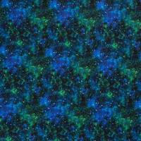 Stoff Baumwolle Sweatshirtstoff mit Galaxy Weltraum All Space Sterne Design schwarz grün blau Kinderstoff Kleiderstoff Bild 2