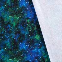 Stoff Baumwolle Sweatshirtstoff mit Galaxy Weltraum All Space Sterne Design schwarz grün blau Kinderstoff Kleiderstoff Bild 4