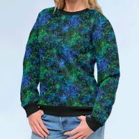 Stoff Baumwolle Sweatshirtstoff mit Galaxy Weltraum All Space Sterne Design schwarz grün blau Kinderstoff Kleiderstoff Bild 6