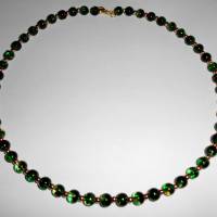 K013 Perlenkette Halskette grün orange gemustert Perlen Kette Handarbeit Schmuck Bild 1
