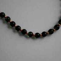 K013 Perlenkette Halskette grün orange gemustert Perlen Kette Handarbeit Schmuck Bild 3