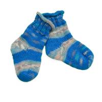 Baby-Socken blau mit grau, türkis mit einem Rollrand. Größe 14 - 15  Neugeborene Bild 2