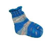 Baby-Socken blau mit grau, türkis mit einem Rollrand. Größe 14 - 15  Neugeborene Bild 3