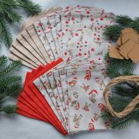 Adventskalender aus Stoff - mit Stoffsäckchen zum selbst befüllen in rot - creme mit süßen Reh, Teddy Weihnachsmuster Bild 1