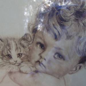Meta Plückebaum Radierung Katze Kätzchen Kind Mädchen Junge Antik Bild 6