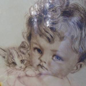 Meta Plückebaum Radierung Katze Kätzchen Kind Mädchen Junge Antik Bild 7