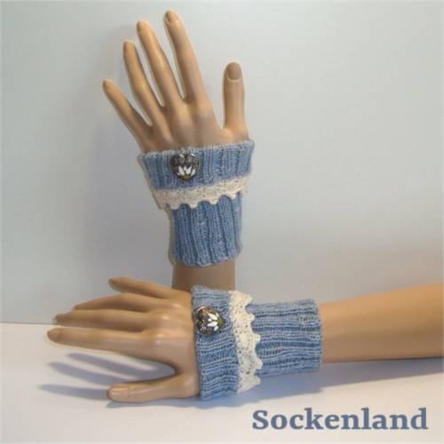 Armstulpen, Pulswärmer, Handwärmer, fingerlose Handstulpen in uni hellblau / blaugrau