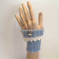 Armstulpen, Pulswärmer, Handwärmer, fingerlose Handstulpen in uni hellblau / blaugrau Bild 4