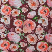 ♕ weinroter Jersey mit rosefarbenen Rosen pastell watercolor 50 x 145 cm Nähen ♕ Bild 2