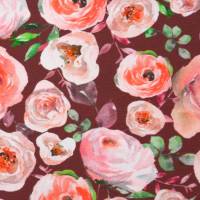♕ weinroter Jersey mit rosefarbenen Rosen pastell watercolor 50 x 145 cm Nähen ♕ Bild 3