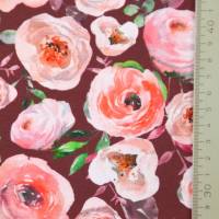 ♕ weinroter Jersey mit rosefarbenen Rosen pastell watercolor 50 x 145 cm Nähen ♕ Bild 4