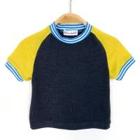T-Shirt Merinowolle/Kaschmir Größe 86 dunkelgrau/gelb/türkis kurzärmlig Upcycling Oberteil Raglanshirt Trikot für Kinder Bild 1