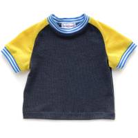 T-Shirt Merinowolle/Kaschmir Größe 86 dunkelgrau/gelb/türkis kurzärmlig Upcycling Oberteil Raglanshirt Trikot für Kinder Bild 2