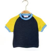 T-Shirt Merinowolle/Kaschmir Größe 86 dunkelgrau/gelb/türkis kurzärmlig Upcycling Oberteil Raglanshirt Trikot für Kinder Bild 5