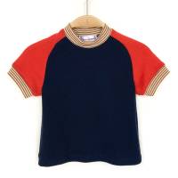 T-Shirt, Kaschmir Merinowolle, Größe 86, dunkelblau rot, kurzärmlig, Upcycling, Oberteil, Raglanshirt, Trikot für Kinder Bild 1