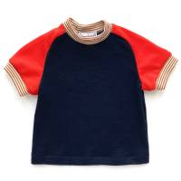 T-Shirt, Kaschmir Merinowolle, Größe 86, dunkelblau rot, kurzärmlig, Upcycling, Oberteil, Raglanshirt, Trikot für Kinder Bild 3