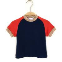 T-Shirt, Kaschmir Merinowolle, Größe 86, dunkelblau rot, kurzärmlig, Upcycling, Oberteil, Raglanshirt, Trikot für Kinder Bild 5