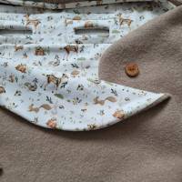 Kuschelige Einschlagdecke für Babyschale aus 100% Walkloden Wolle–Beige Waldtiere Jersey Taufe Geburt Herbst Winter Bild 10