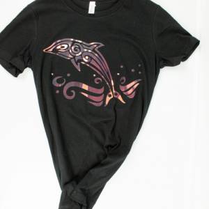 Damen T-Shirt mit  Delphine-Motiv ,schwarzes Damen T-Shirt Bild 5