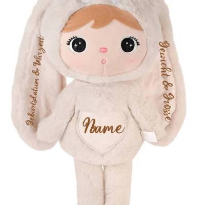 Plüschtier Hase hellbeige personalisiert kuschelweich Baby Mädchen Junge 46 cm