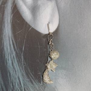 Sonne Mond und Sterne Ohrringe aus Silberdraht, zart, handgeformt, Haken aus 925 Sterlingsilber, filigran, Statement, le Bild 1