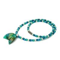 Perlenkette "Mermaid" mit Anhänger: Türkisgrüner Meerjungfrauen-Schmuck mit weißer Perle Bild 3
