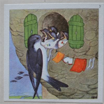 2 Vintage Postkarten nostalgisch Maus Vögel/ C