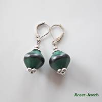 Perlen Ohrhänger grün silberfarben Ohrringe Palmsamen Perlen Brisuren aufklappbar Bild 2