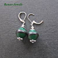Perlen Ohrhänger grün silberfarben Ohrringe Palmsamen Perlen Brisuren aufklappbar Bild 3