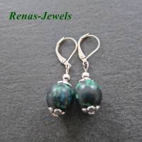 Perlen Ohrhänger grün silberfarben Ohrringe Palmsamen Perlen Brisuren aufklappbar Bild 1