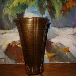 Jugendstil Vase Messing Hammerschlag Antik Bild 3