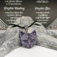 Mystische Katze mit drittem Auge, Halskette mit Anhänger aus Keramik in Wicca-Gothic Stil Bild 8