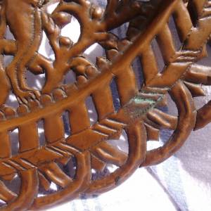 Kupferschale Teller verziert Untersetzer Schale Obstteller Kupfer Ornamente Handarbeit Antik 1900. Jh Zierteller Landhau Bild 3