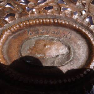 Kupferschale Teller verziert Untersetzer Schale Obstteller Kupfer Ornamente Handarbeit Antik 1900. Jh Zierteller Landhau Bild 8