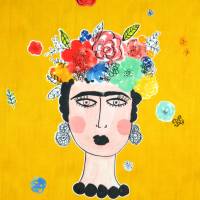 ♕ Jersey Panel Frida Kahlo Kopf Blütenkranz Blumen Rosen ca. 110 x 145 cm Nähen ♕ Bild 1