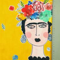 ♕ Jersey Panel Frida Kahlo Kopf Blütenkranz Blumen Rosen ca. 110 x 145 cm Nähen ♕ Bild 3