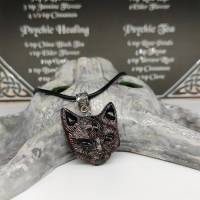 Mystische Katze mit drittem Auge, Halskette mit Anhänger aus Keramik in Wicca-Gothic Stil Bild 4