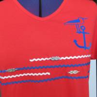 Maritimes Shirt " Meeresrauschen ", rotes Damen Shirt Größe 48. Bild 4