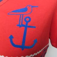 Maritimes Shirt " Meeresrauschen ", rotes Damen Shirt Größe 48. Bild 5
