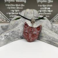 Mystische Katze mit drittem Auge, Halskette mit Anhänger aus Keramik in Wicca-Gothic Stil Bild 1