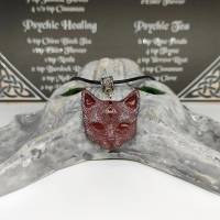 Mystische Katze mit drittem Auge, Halskette mit Anhänger aus Keramik in Wicca-Gothic Stil Bild 2