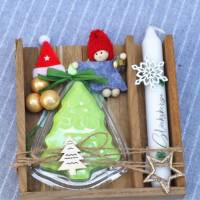 Geschenk Set in Holzschale mit Kerze und Badebombe Bild 3