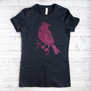Damen T-Shirt in schwarz mit einem Vogel-Motiv,schwarzes Damen T-Shirt,Einzelstück Gr. M Bild 1