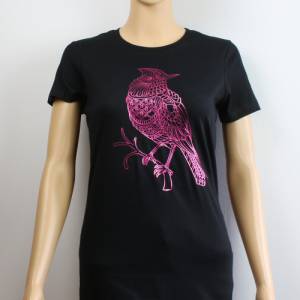 Damen T-Shirt in schwarz mit einem Vogel-Motiv,schwarzes Damen T-Shirt,Einzelstück Gr. M Bild 2