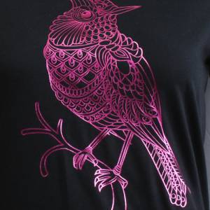 Damen T-Shirt in schwarz mit einem Vogel-Motiv,schwarzes Damen T-Shirt,Einzelstück Gr. M Bild 3