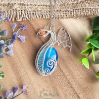 Halskette Mystik Dragon Blau Achat Kettenanhänger Drahtschmuck Silber Bild 1