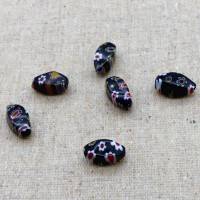 15 Millefioriperlen, schwarz, länglich, bunte Blumen, Würfelperlen, Blümchen, Glasperlen, Perlenset, Schmuck Bild 2