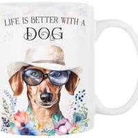 Hunde-Tasse LIFE IS BETTER WITH A DOG mit Kurzhaardackel Bild 1