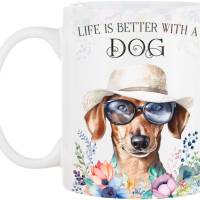 Hunde-Tasse LIFE IS BETTER WITH A DOG mit Kurzhaardackel Bild 2