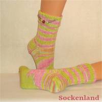Einzelpaar handgestrickte Socken, Strümpfe Gr. 40/41, Damensocken in grasgrün, pink und weiß Bild 1